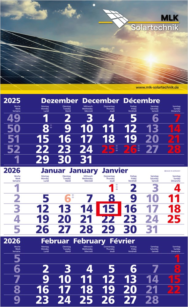 3-Monatskalender Solid 3 Bestseller, dunkelblau (Einblatt)